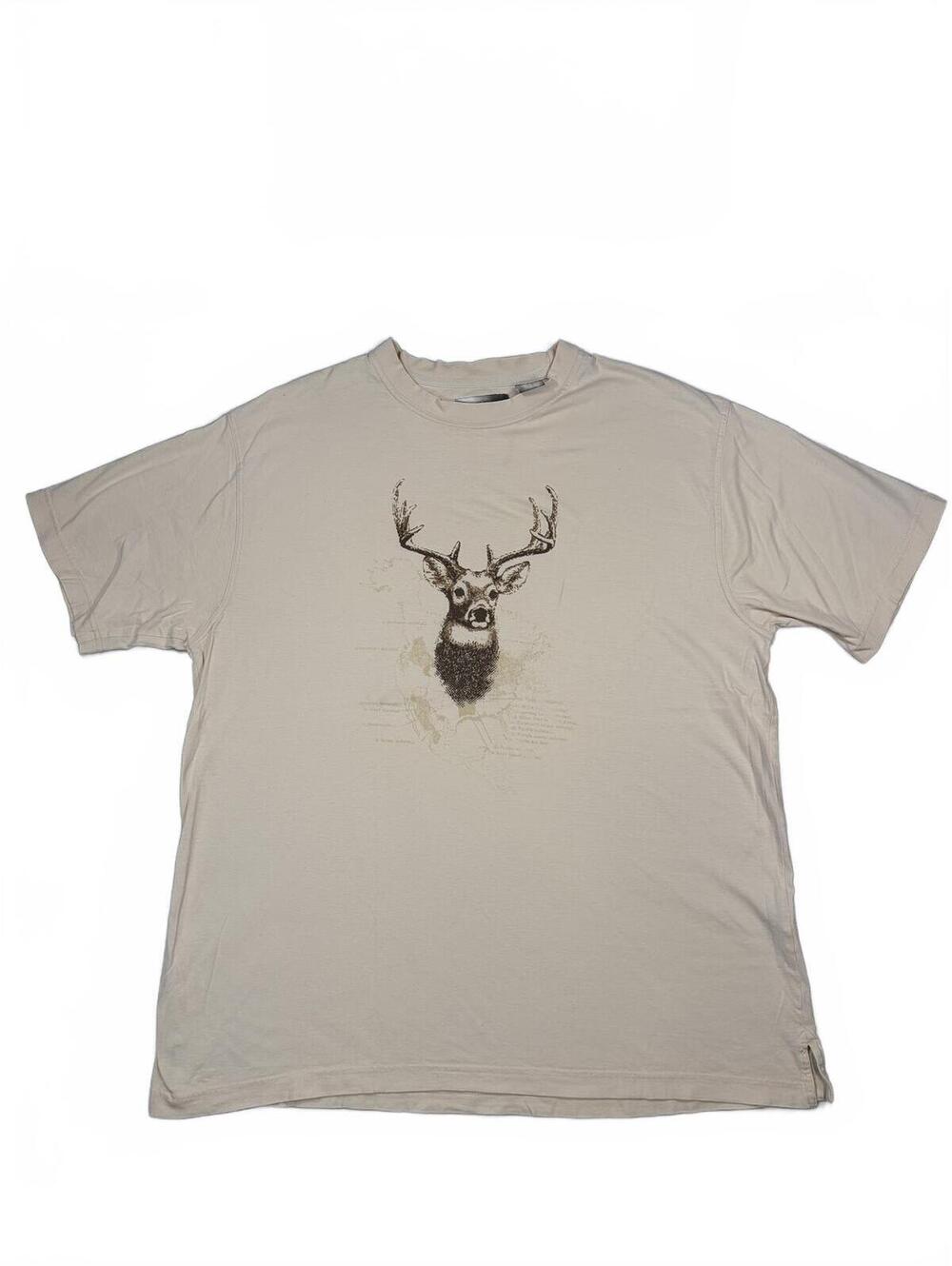 RedHead Deer Graphic Short Sleeve Cream T-Shirt Size XL Oversized Animal Tee